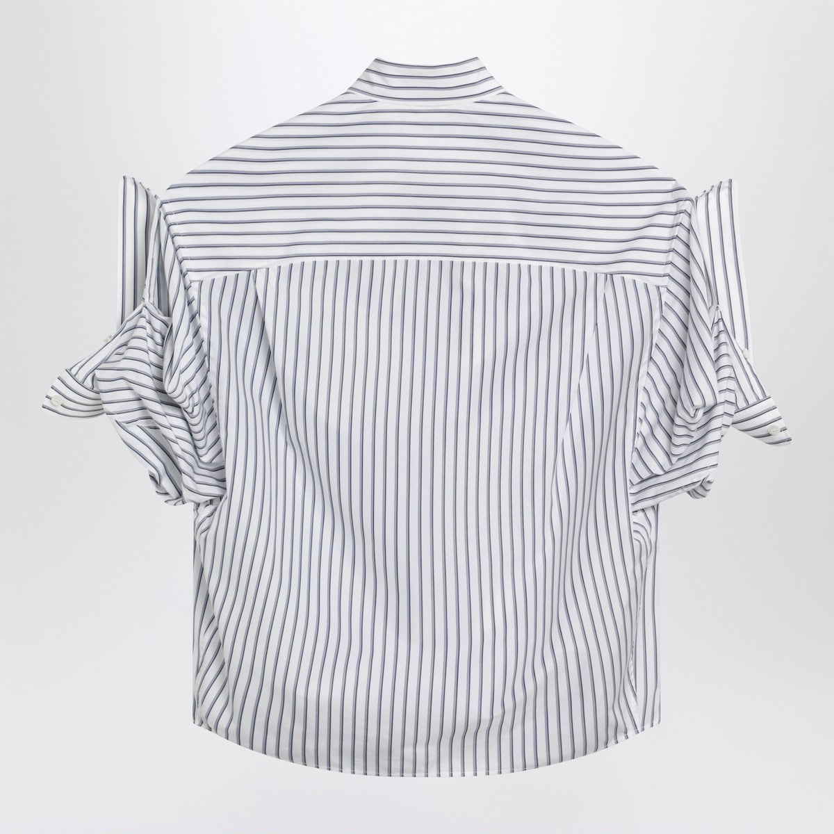 Balenciaga Striped Cotton Shirt Turn-Up White