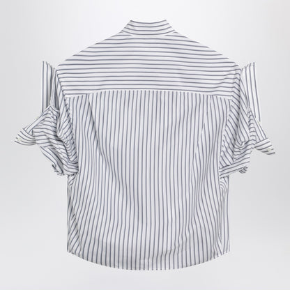 Balenciaga Striped Cotton Shirt Turn-Up White