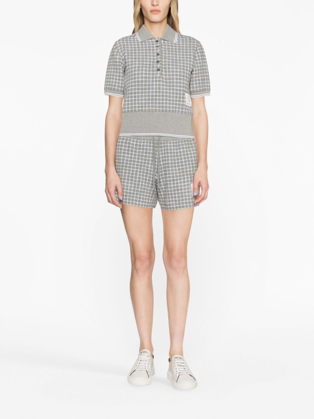 Thom Browne Checked Tweed Track Shorts Grey