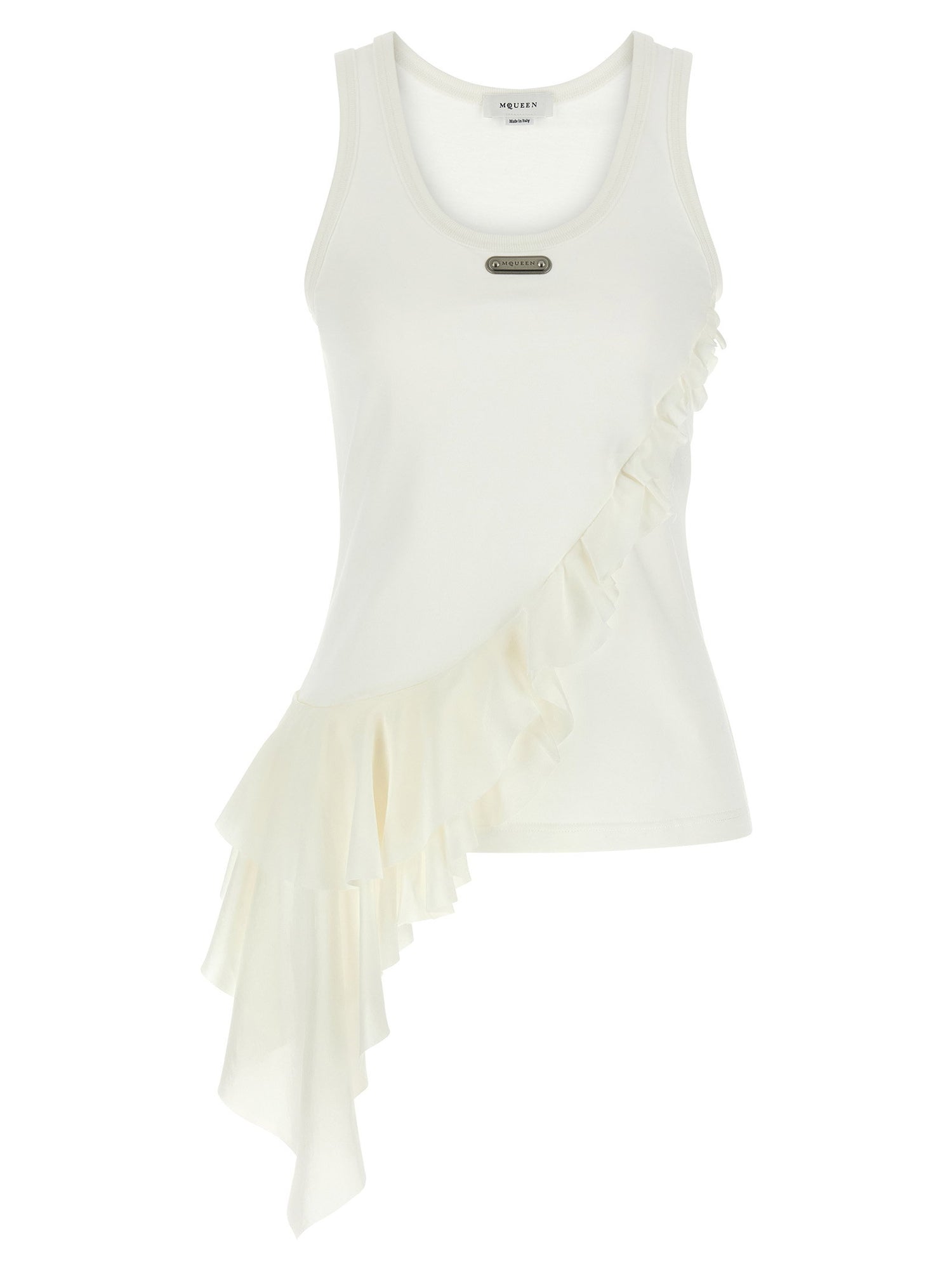 Alexander McQueen Silk Ruffle Tank Top White