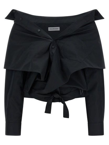 Balenciaga Crop Shirt Off The Shoulder Black