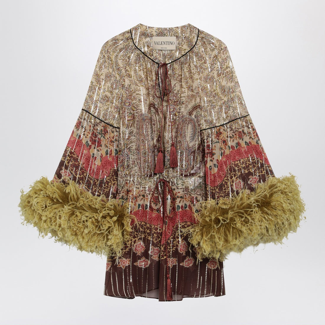 Valentino Paisley Feather Silk Blouse Multicolor