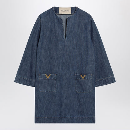 Valentino Garavani Denim Mini Dress Gold Blue