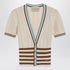 Valentino Garavani Openwork Striped Cotton Cardigan Beige