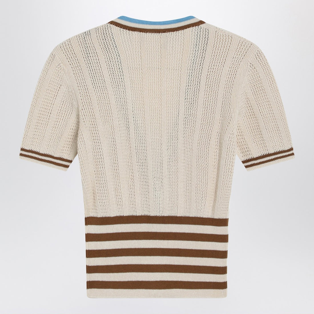 Valentino Garavani Openwork Striped Cotton Cardigan Beige