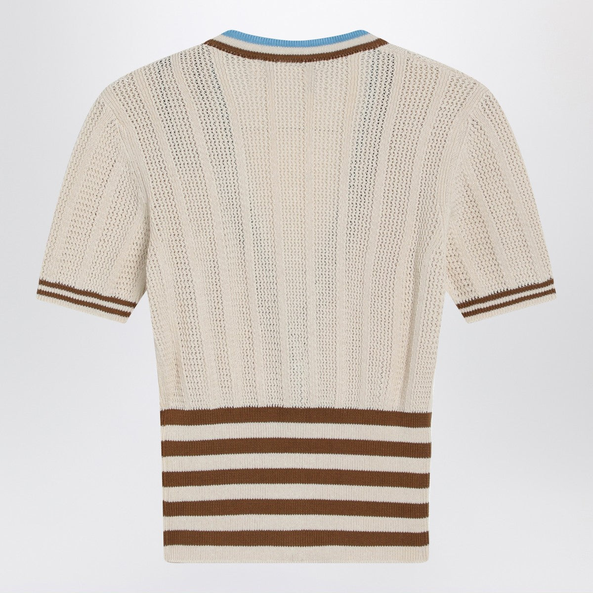 Valentino Garavani Openwork Striped Cotton Cardigan Beige