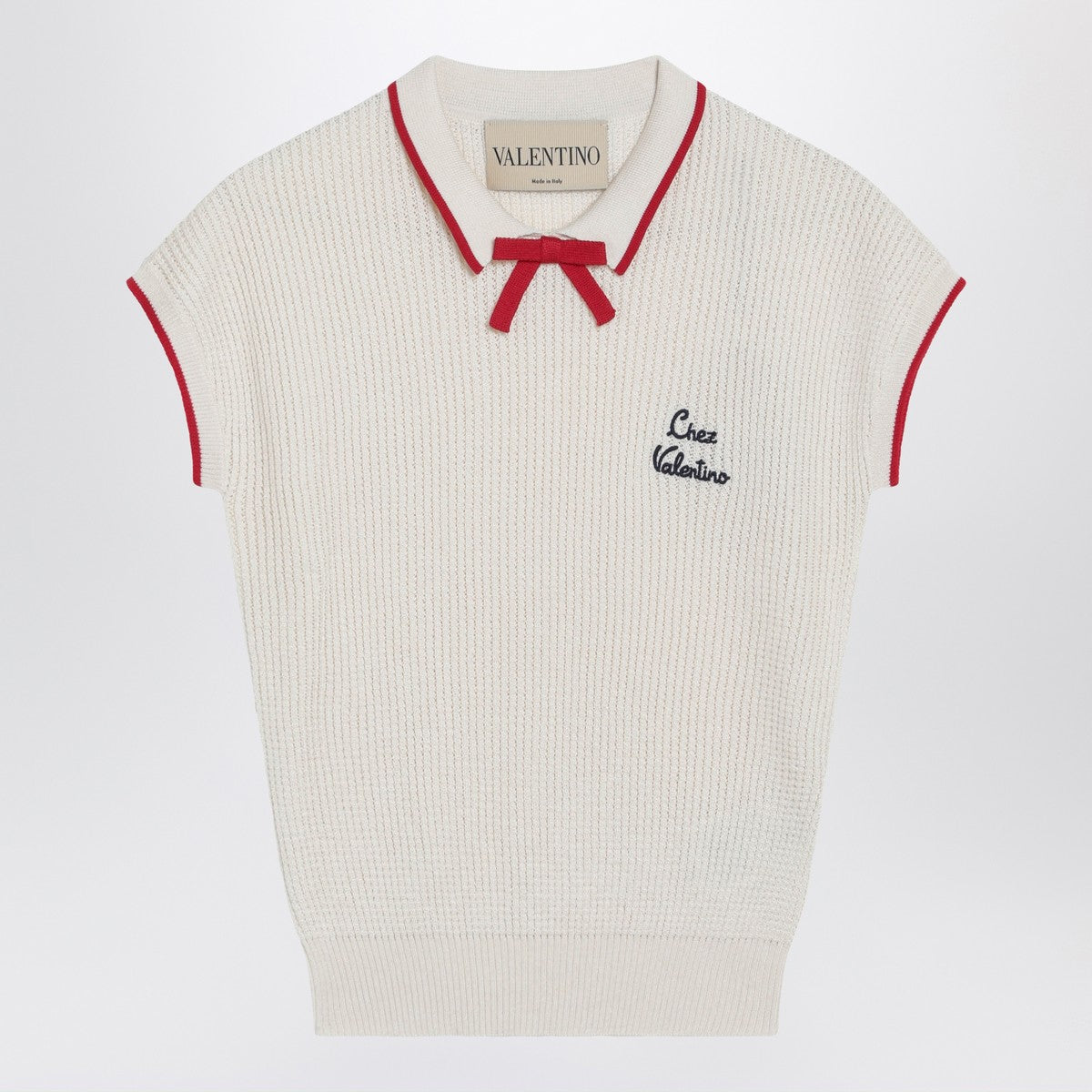 Valentino Garavani Chez Valentino Cotton Knit Top Beige