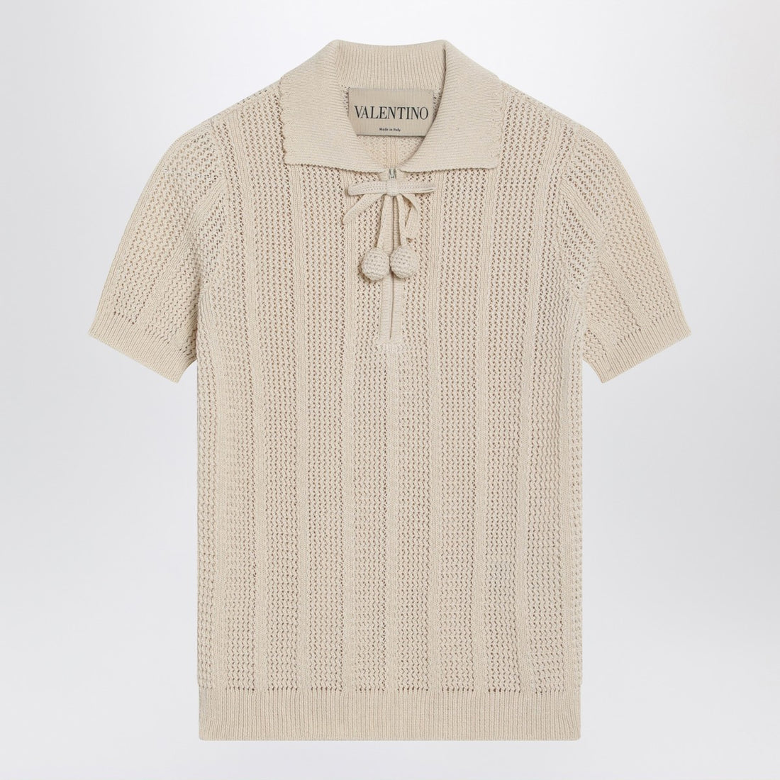 Valentino Garavani Ivory Cotton Knit Polo Shirt White