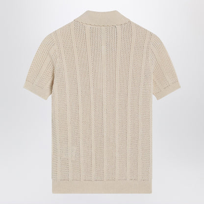 Valentino Garavani Ivory Cotton Knit Polo Shirt White