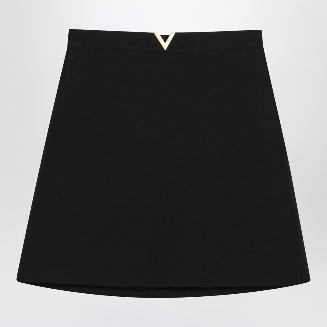 Valentino Black Virgin Wool Crepe Mini Skirt with V Gold Detail Black