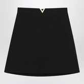 Valentino Black Virgin Wool Crepe Mini Skirt with V Gold Detail Black
