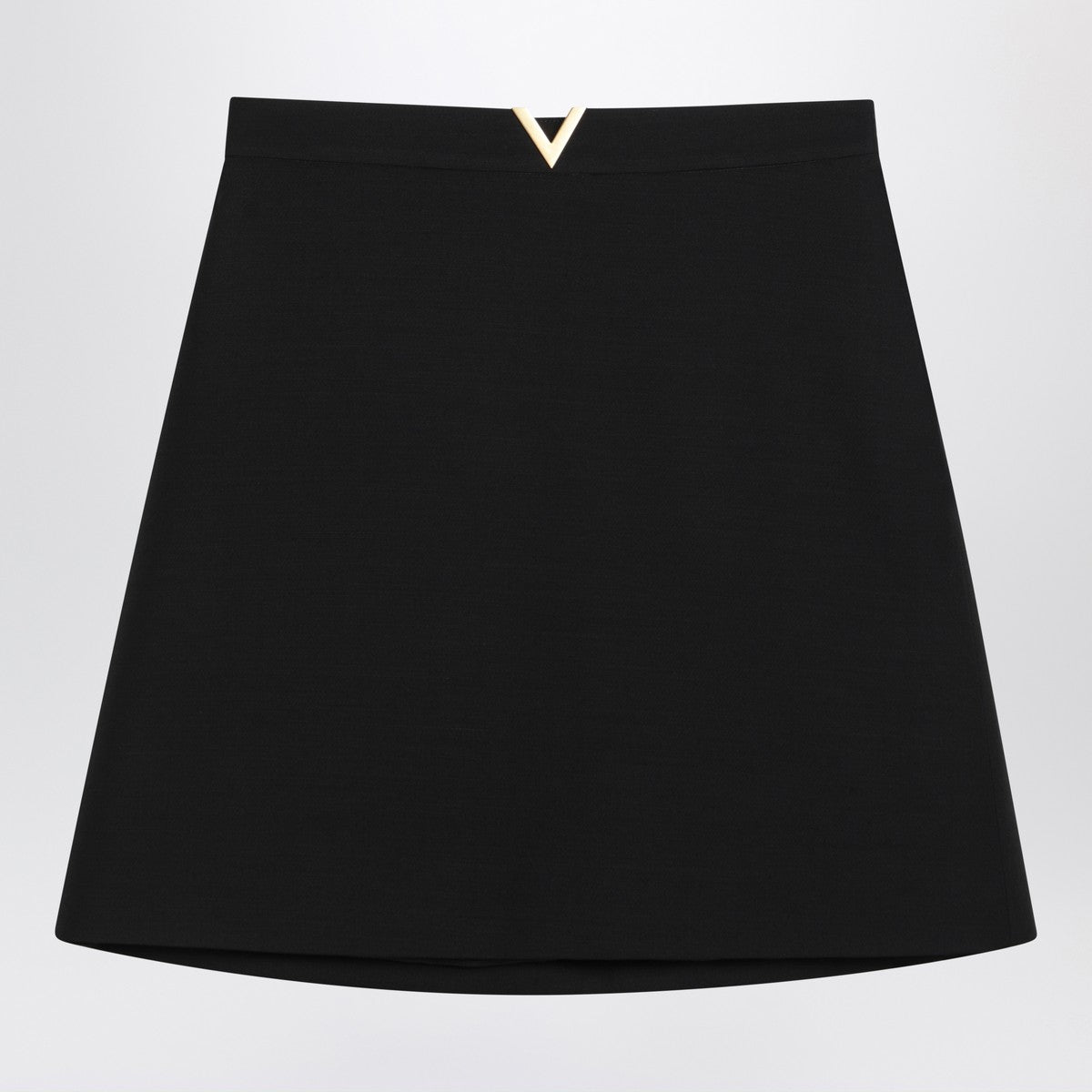 Valentino Black Virgin Wool Crepe Mini Skirt with V Gold Detail Black