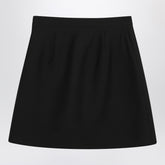 Valentino Black Virgin Wool Crepe Mini Skirt with V Gold Detail Black