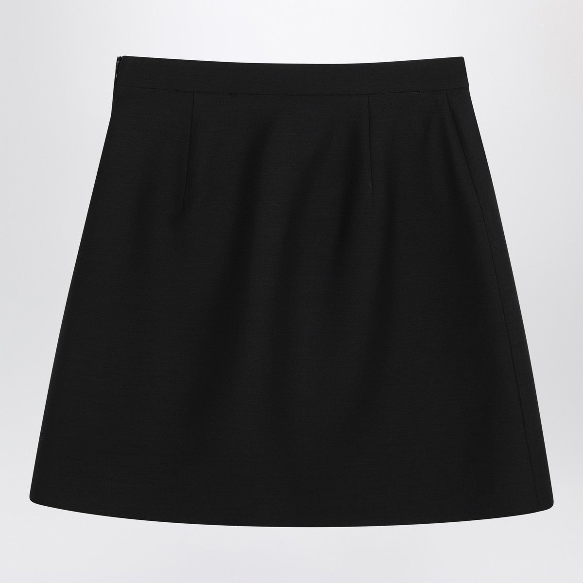 Valentino Black Virgin Wool Crepe Mini Skirt with V Gold Detail Black