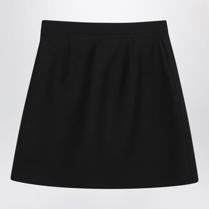 Valentino Black Virgin Wool Crepe Mini Skirt with V Gold Detail Black