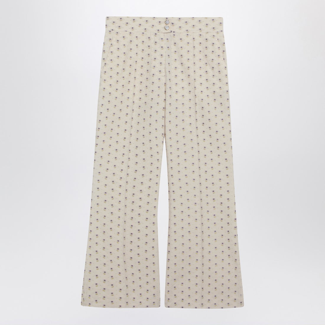 Valentino Ivory Floral Pattern Trousers Beige