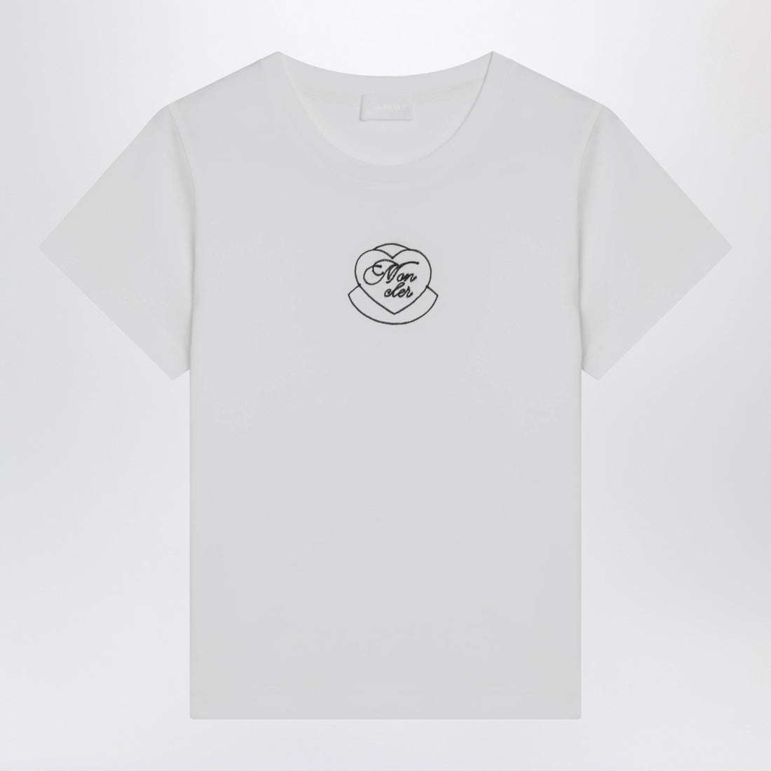 Moncler White Cotton Slim-Fit T-Shirt with Embroidered Heart Logo White