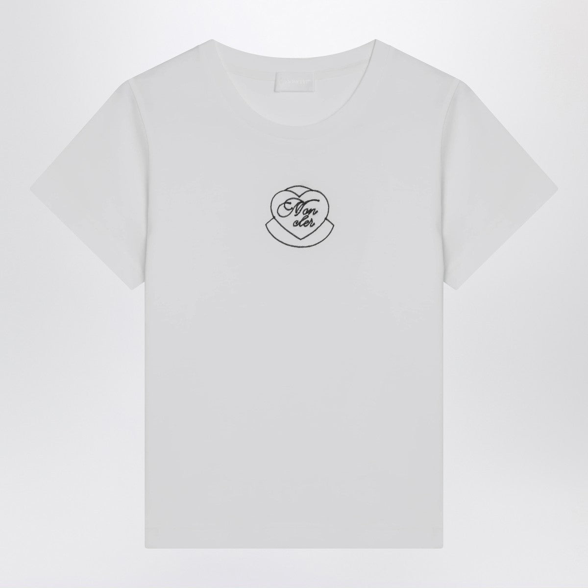 Moncler White Cotton Slim-Fit T-Shirt with Embroidered Heart Logo White