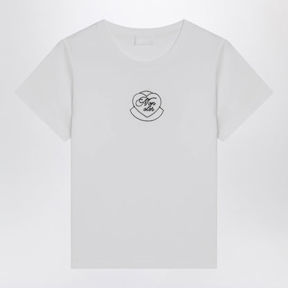 Moncler White Cotton Slim-Fit T-Shirt with Embroidered Heart Logo White