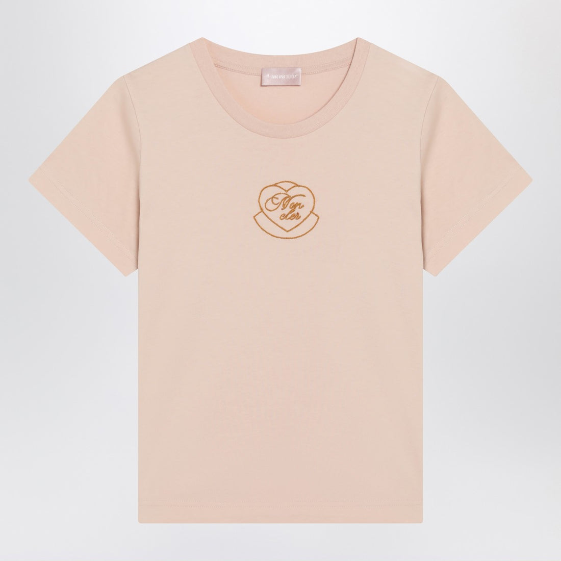 Moncler Pink Cotton Slim-Fit T-Shirt with Embroidered Heart Motif Pink