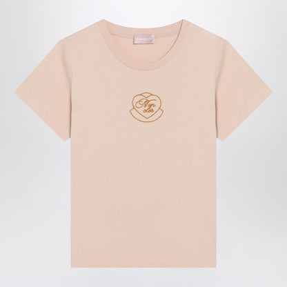 Moncler Pink Cotton Slim-Fit T-Shirt with Embroidered Heart Motif Pink
