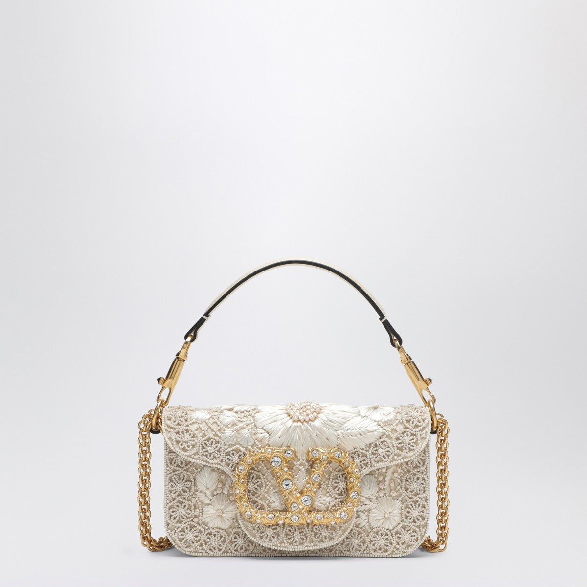Valentino Garavani Small Locò Moiré Floral Bag White