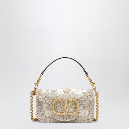 Valentino Garavani Small Locò Moiré Floral Bag White