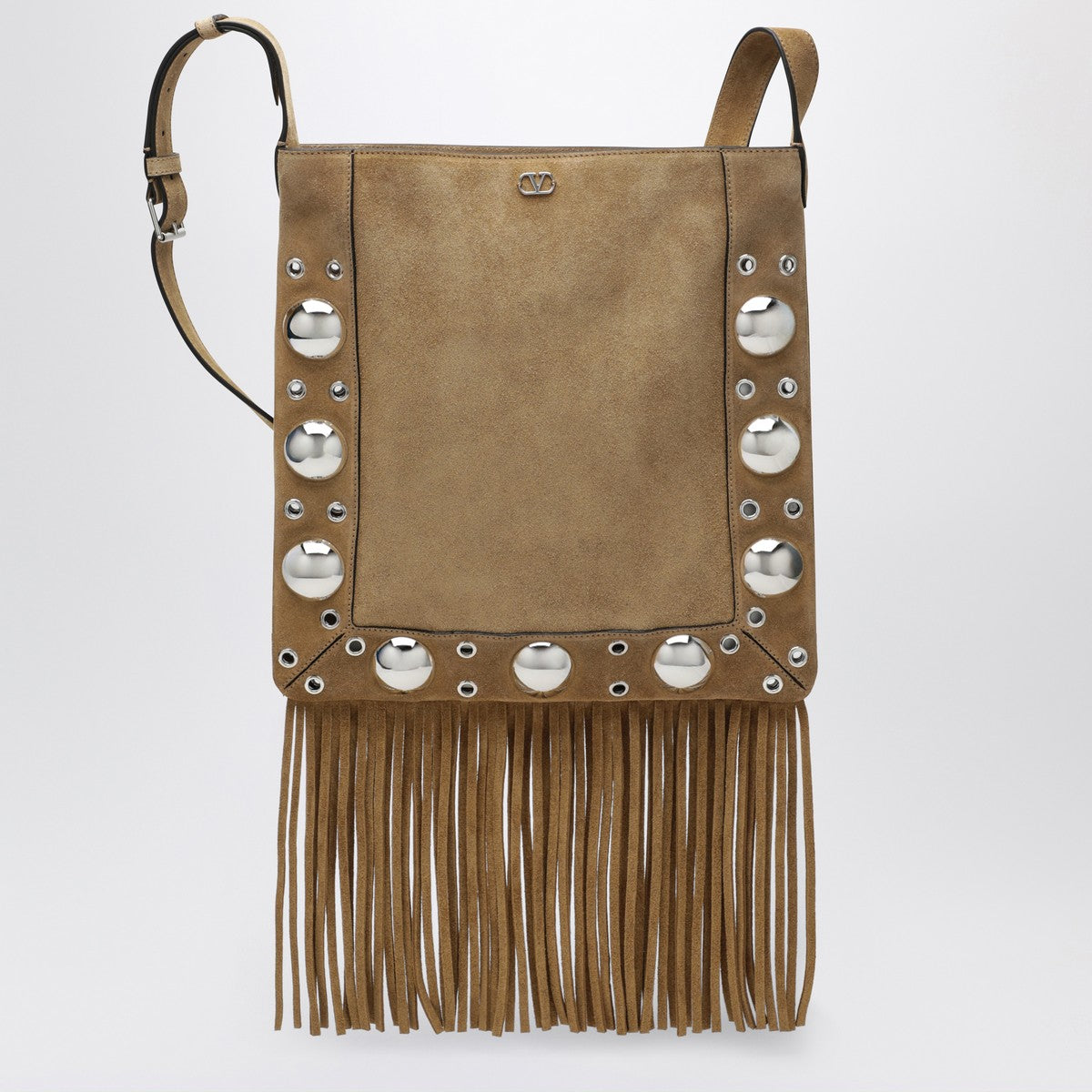 Valentino Garavani Nellcôte Suede Fringed Bag Beige