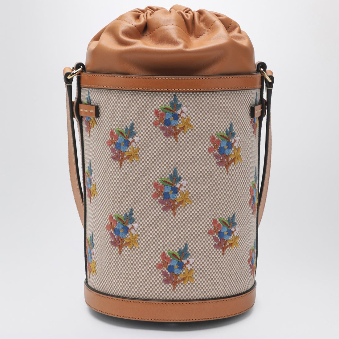 Valentino Garavani Canvas Floral Bucket Bag Beige