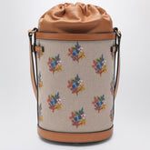 Valentino Garavani Canvas Floral Bucket Bag Beige