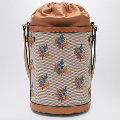Valentino Garavani Canvas Floral Bucket Bag Beige