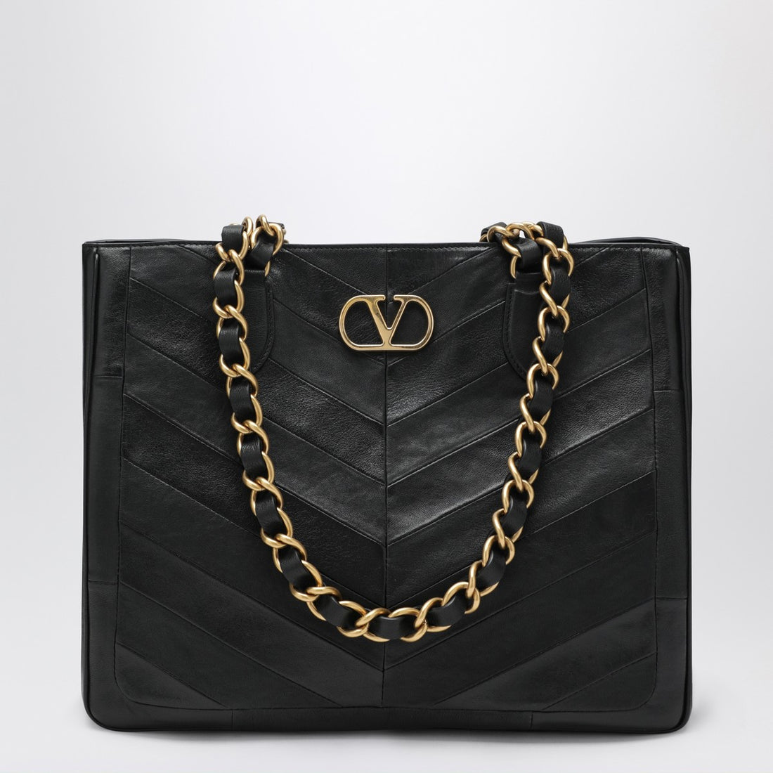 Valentino Garavani Laseine Leather Shopping Bag Black