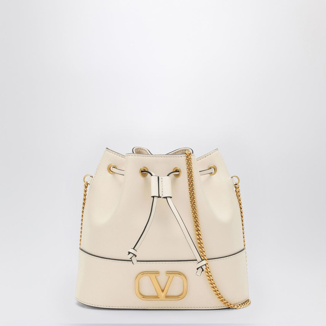 Valentino Garavani Vlogo Leather Bucket Bag White