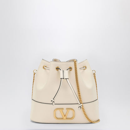 Valentino Garavani Vlogo Leather Bucket Bag White