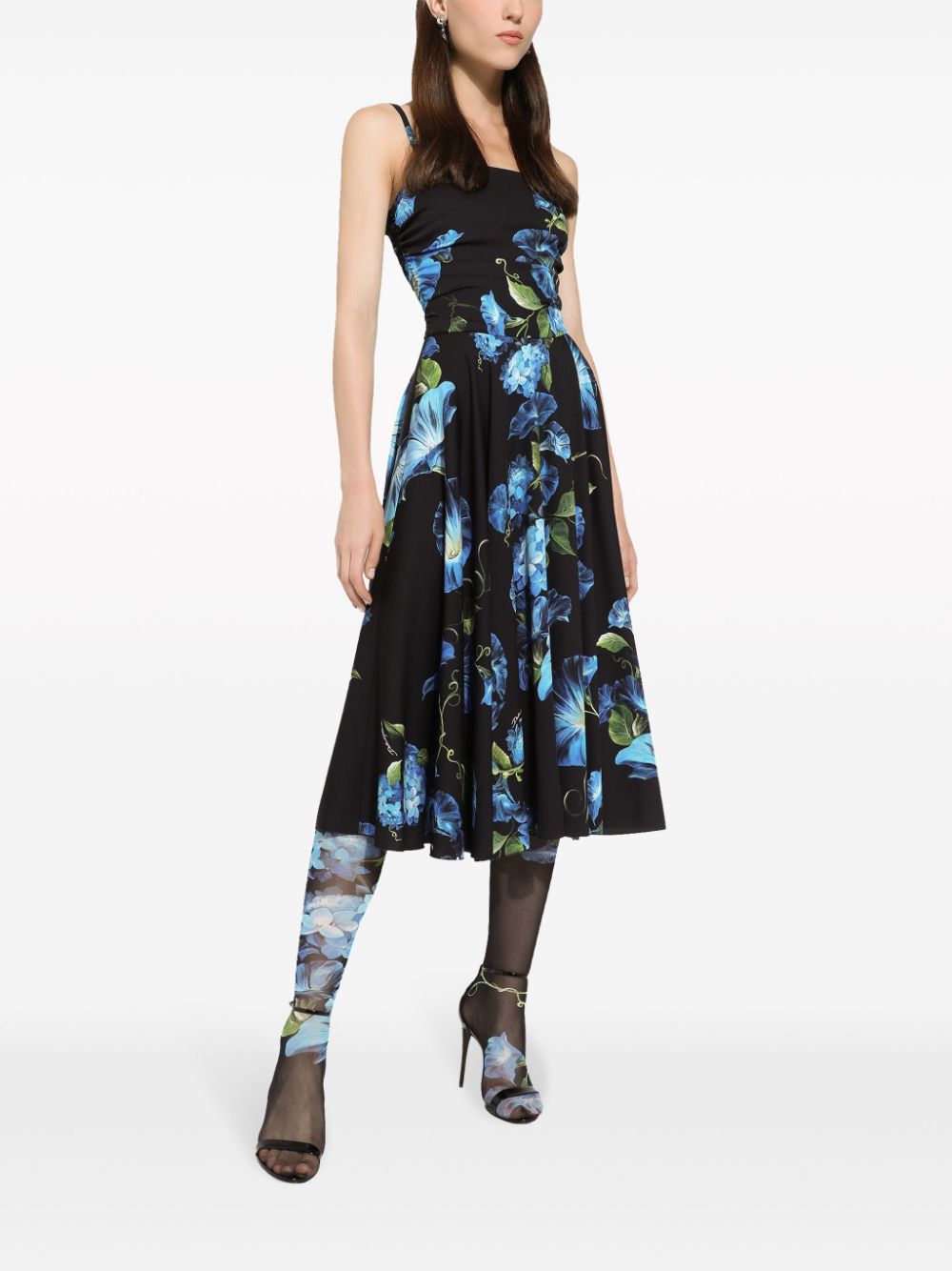 stretch-silk floral print midi dress