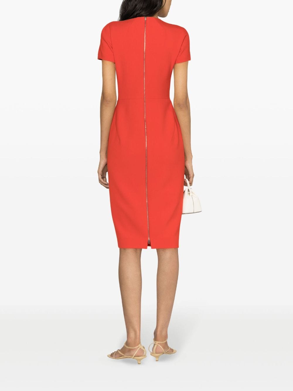 Victoria Beckham Gabardine Pencil Dress with Dart Detailing Red