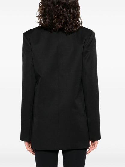 Off White Virgin Wool Embroidered Cuff Blazer Black
