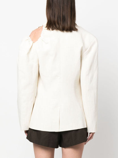 JACQUEMUS Galliga Asymmetric Linen-Blend Blazer White