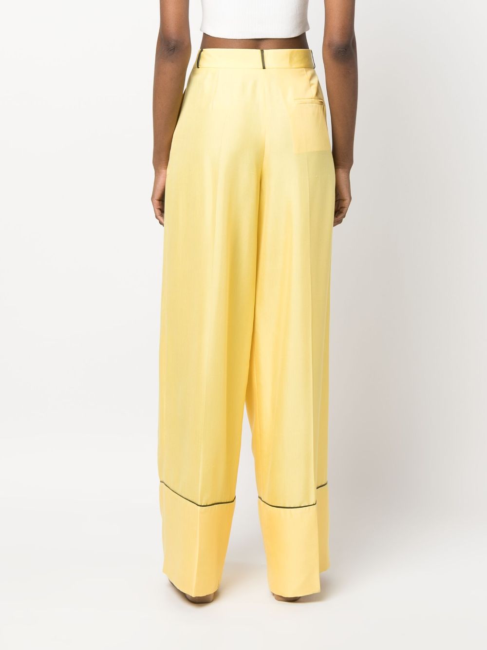 Bally Wide-Leg Silk-Lambskin Contrasting Trim Trousers Yellow
