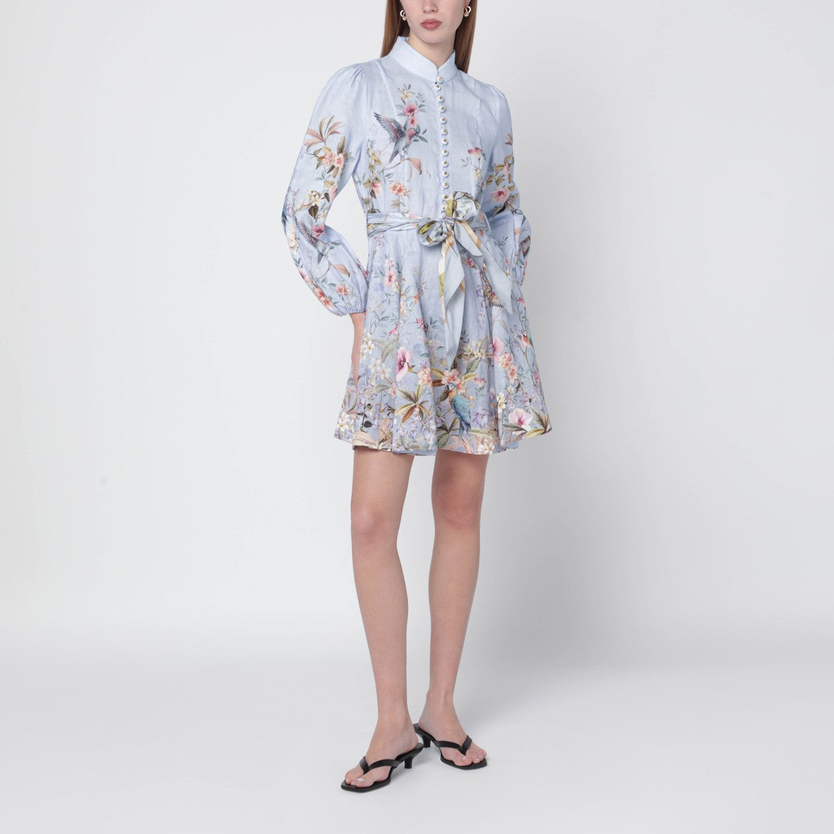 Zimmermann Rebellion Aviary Linen Mini Dress Light Blue