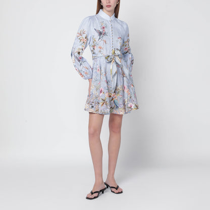 Zimmermann Rebellion Aviary Linen Mini Dress Light Blue