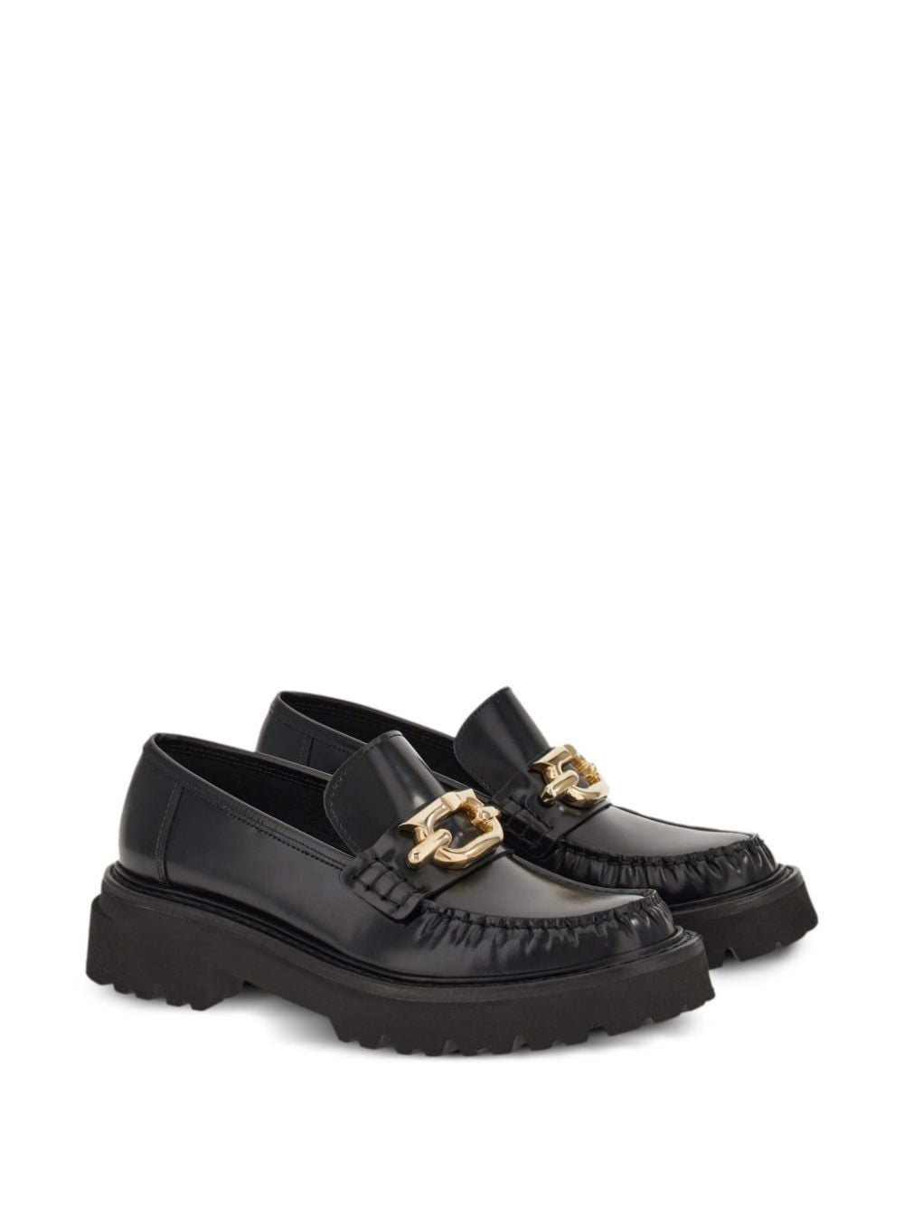 Gancini-buckle leather loafers