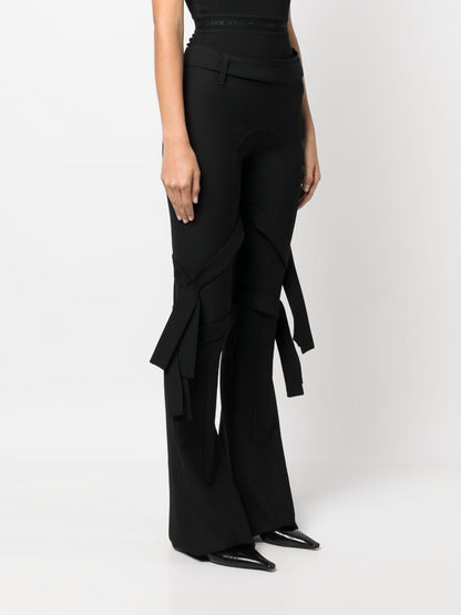 Ambush Flared Strap-Detail Virgin Wool Trousers Black
