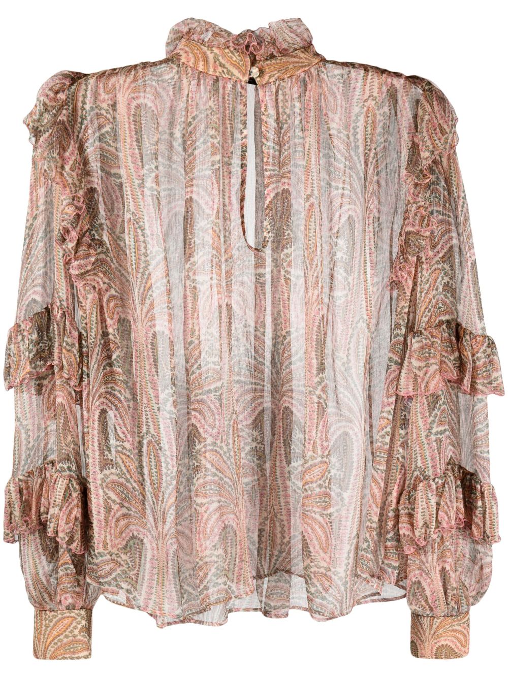 Paisley-print ruffled blouse