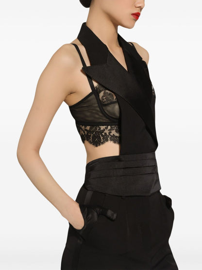 Black Double-breasted Silk Satin Vest