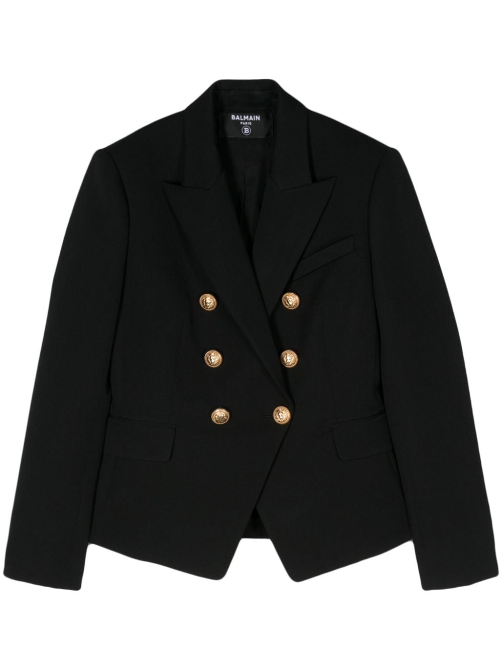 Balmain Double-Breasted Black Wool Blazer with Gold Buttons Black