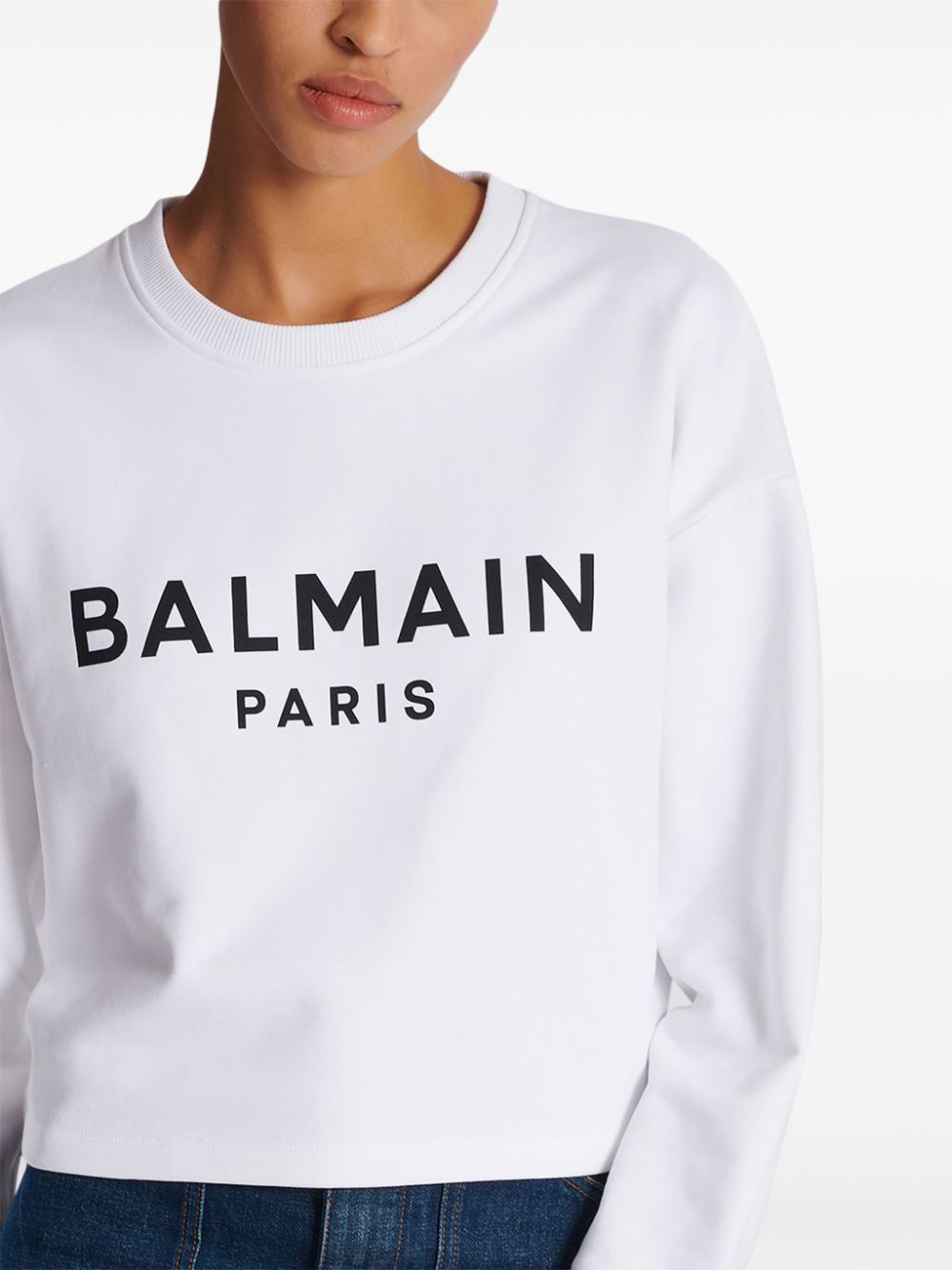Balmain Logo-Print Organic Cotton Cropped Sweatshirt White