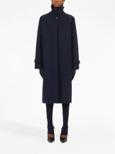 Ferragamo Single-Breasted Wool Coat with High Neck Blue