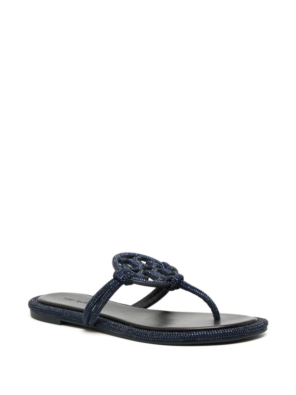 Tory Burch Miller Pavé Crystal-Embellished Leather Flip-Flop Blue