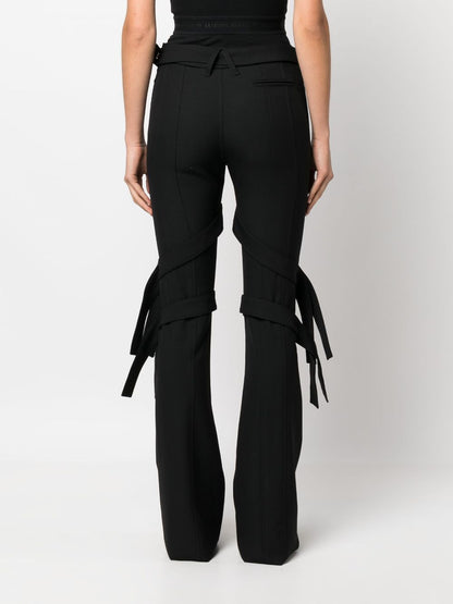 Ambush Flared Strap-Detail Virgin Wool Trousers Black